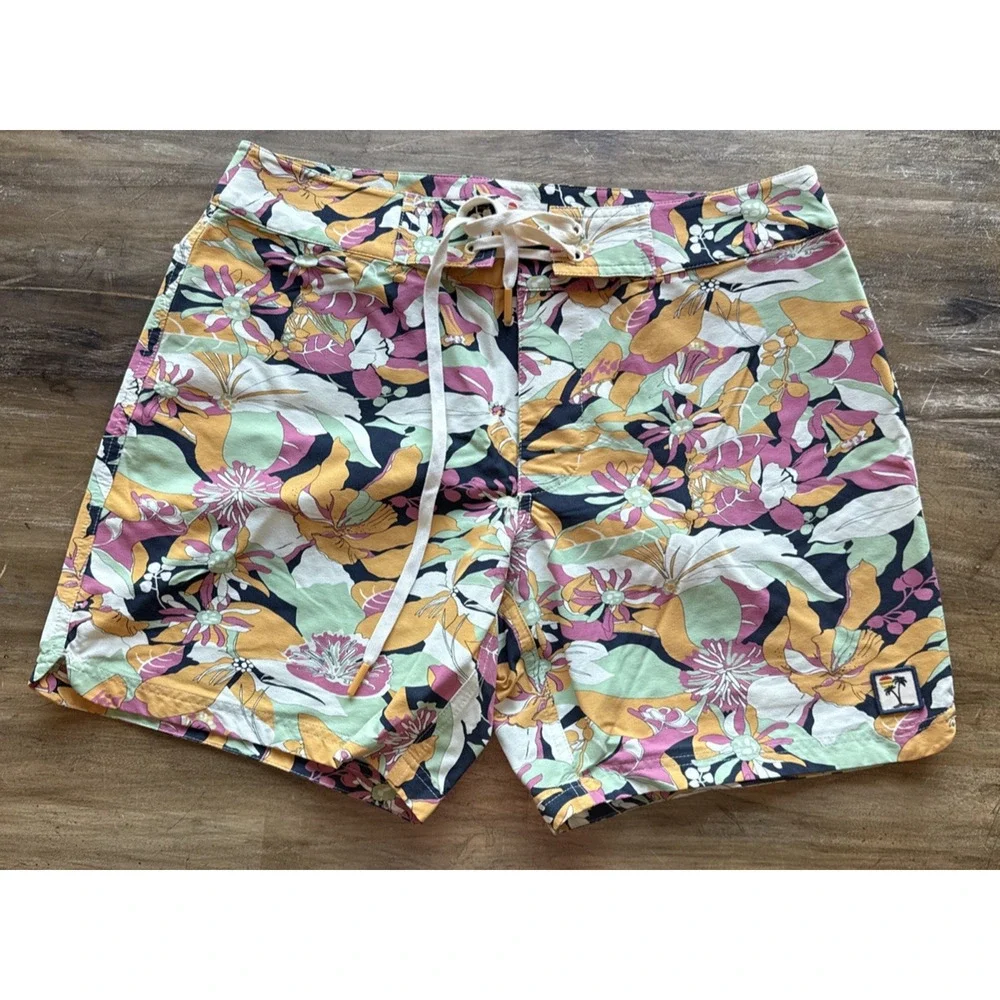 Marine Layer Coronado Board Shorts Men’s 32 6” Floral Pink Yellow Swim Resort